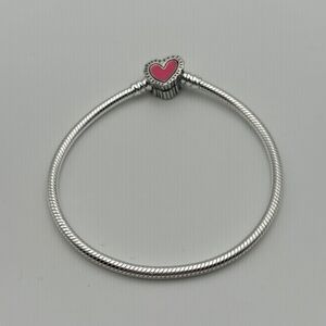 Pink Heart Silver Bracelet - Keith Haring inspired - 20 inches long
